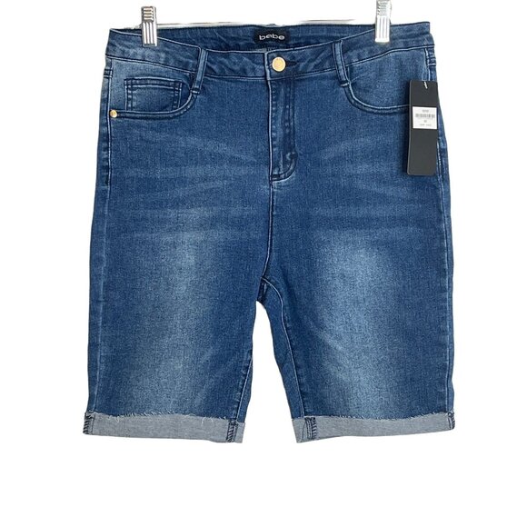 Bebe Shorts Womens Sz 30 Medium Blue Jean Stretch Denim High Rise Bermuda Casual - Picture 1 of 12